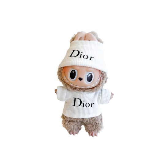 DIOR Labubu Winter Designer Set - White Ribbed Sweater & Matching Beanie